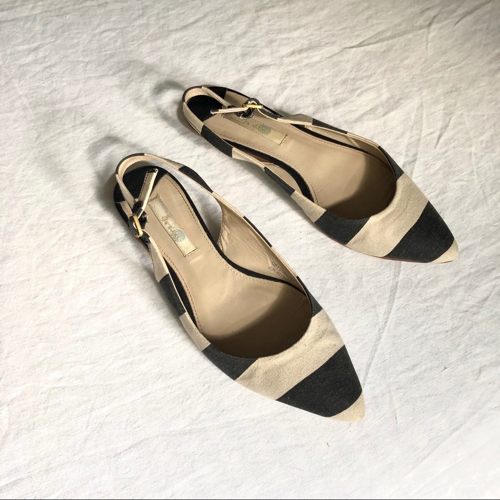 Linen slingback flats black & white striped Boden